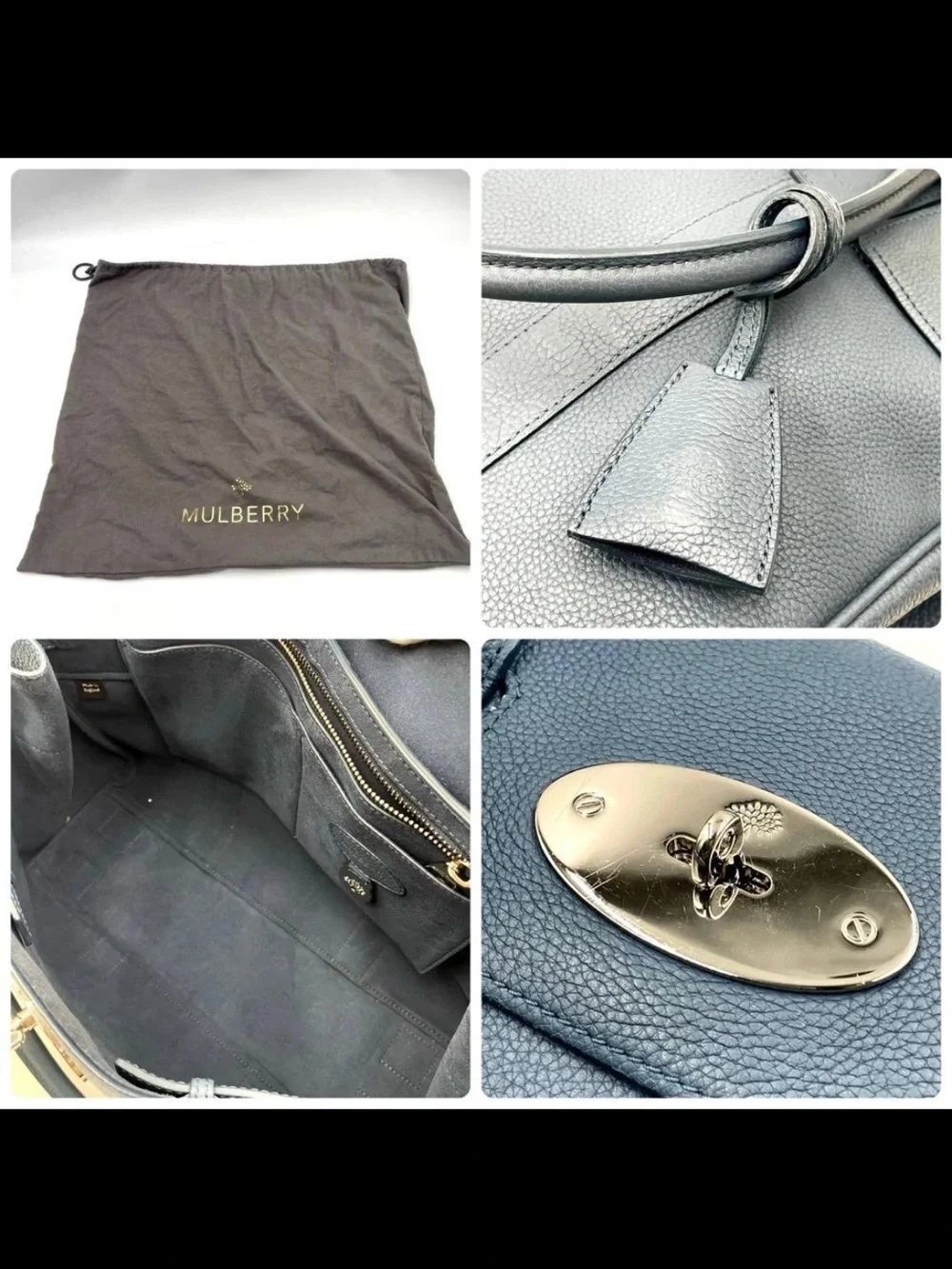 Mulberry Blue Leather Satchel with Turn-Lock Closure